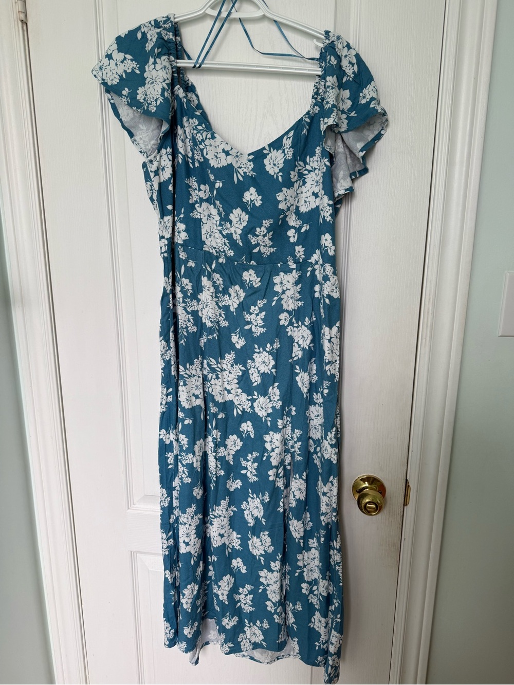 Old Navy Teal Floral Midi Dress with White Print
